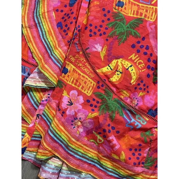Farm Rio Red Good Vibes Wrap Skirt Women's Size XL Bold Colorful Cotton - Picture 6 of 14